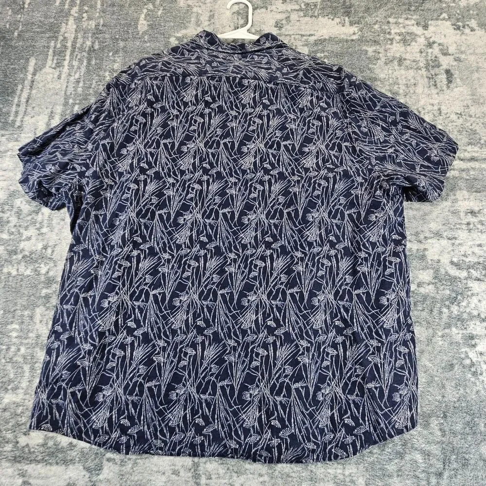 Banana Republic Mens Shirt 2XL Blue Floral Linen Blend Slim Fit Camp Resort